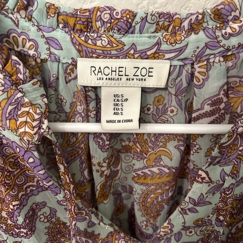Rachel Zoe Paisley Boho Blouse Smocked Waist Long Sleeve Size Small - Picture 2 of 6